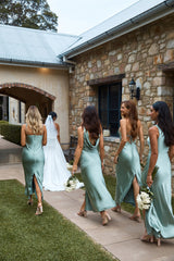 The Penelope Cowl Satin Maxi Dress Sage