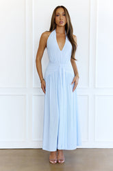 Whispered Promises Halter Mesh Maxi Dress Blue
