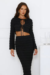 Whimsical Whirls Long Sleeve Top Black
