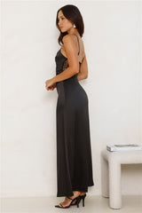 Trend Queen Satin Lace Maxi Dress Black