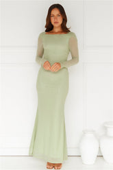 Whimsy Wonder Long Sleeve Mesh Maxi Dress Sage