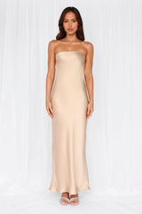The Felicity Strapless Satin Maxi Dress Champagne