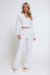 Base Form Luxe Knit Collared Long Sleeve Top White