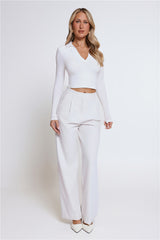Base Form Luxe Knit Collared Long Sleeve Top White