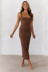 Base  Premium Bodycon Maxi Dress Chocolate