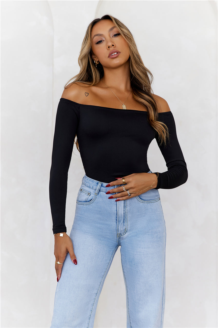 BASE  Flawless Off Shoulder Long Sleeve Top  Black
