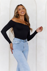 Base  Flawless Off Shoulder Long Sleeve Top  Black