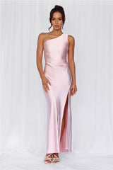  The Aurora One Shoulder Satin Maxi Dress Pink