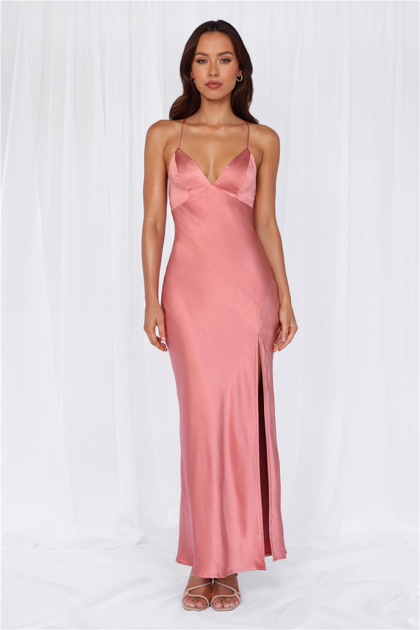 The Sophia Satin Maxi Dress Rose