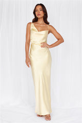  The Madeline Cowl Satin Maxi Dress Yellow