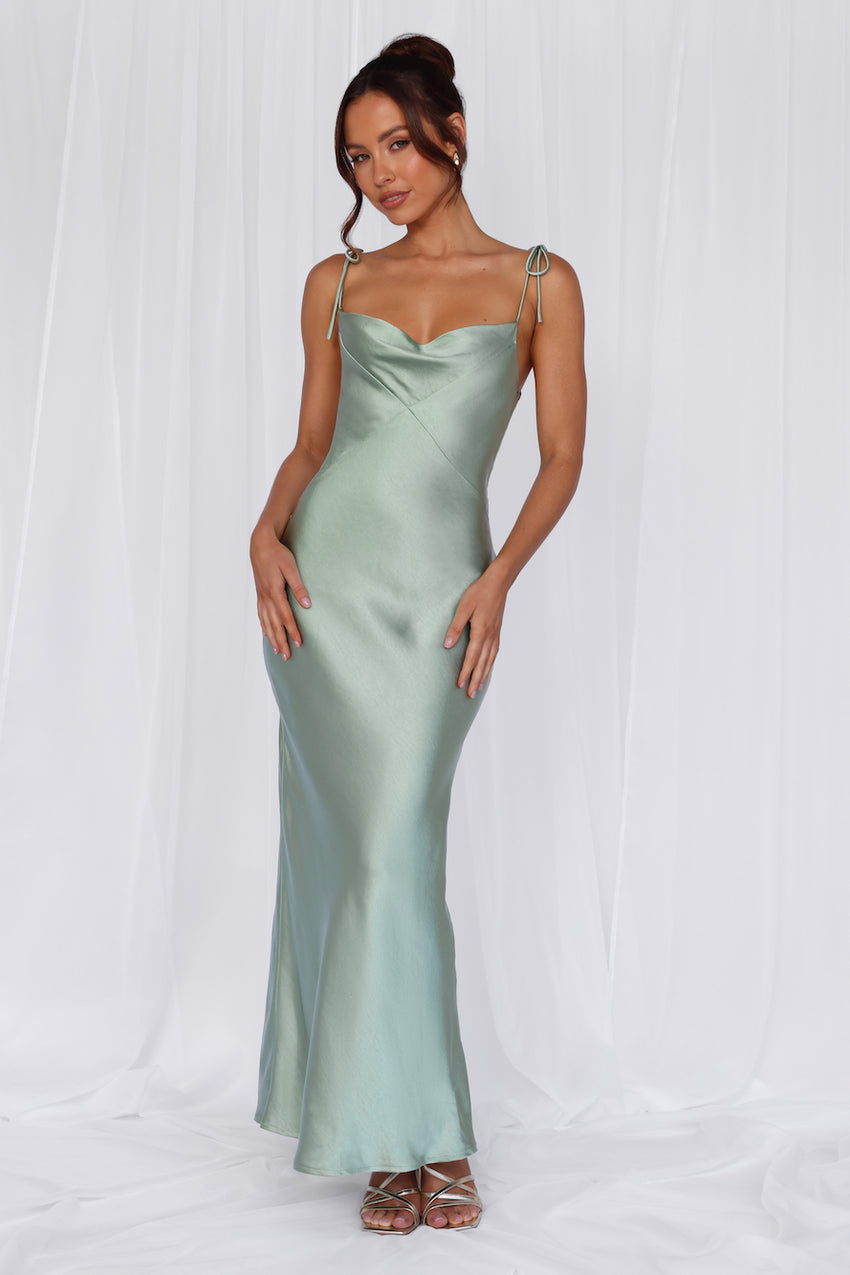  The Penelope Cowl Satin Maxi Dress Sage