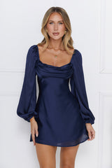 Phoenix Satin Long Sleeve Mini Dress Navy