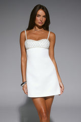 Special Moments Satin Embellished Mini Dress White